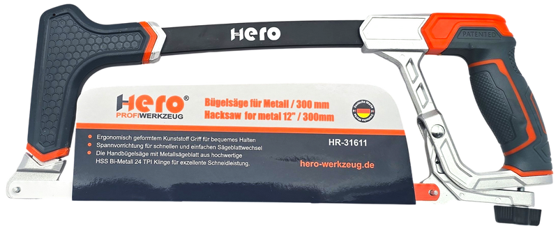 HERO Bügelsäge Metallsäge 300 mm HSS Bi-Metall-Sägeblatt 24 TPI