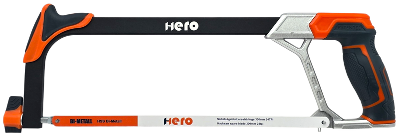 HERO Bügelsäge Metallsäge 300 mm HSS Bi-Metall-Sägeblatt 24 TPI Softgriff Profi