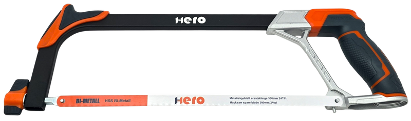 HERO Bügelsäge Metallsäge 300 mm HSS Bi-Metall-Sägeblatt 24 TPI Softgriff Profi