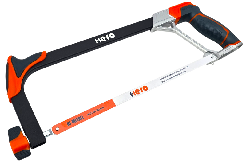 HERO Bügelsäge Metallsäge 300 mm HSS Bi-Metall-Sägeblatt 24 TPI Softgriff Profi