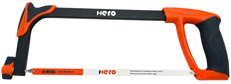 HERO Metallsäge Bügelsäge 300 mm HSS Bi-Metall-Sägeblatt 24TPI Bogensäge Softgriff