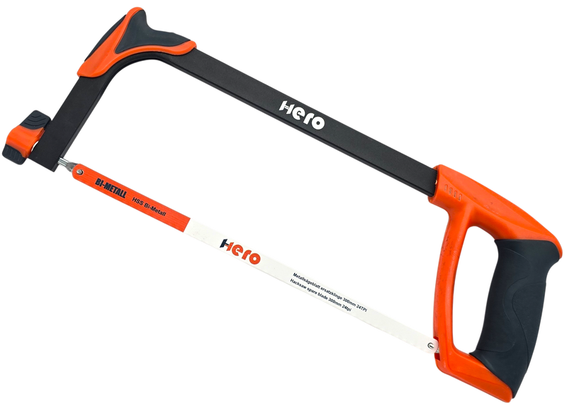 HERO Metallsäge Bügelsäge 300 mm HSS Bi-Metall-Sägeblatt 24TPI Bogensäge Softgriff
