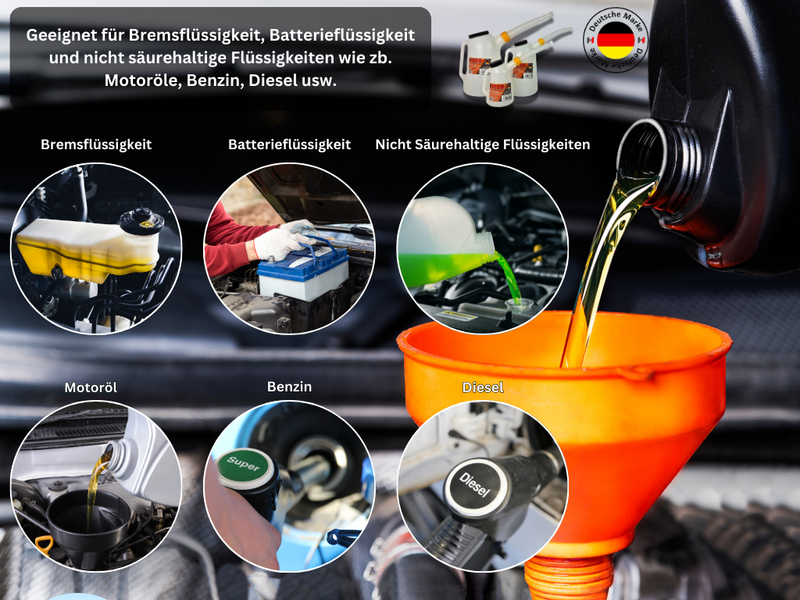 HERO Füllkanne 5 Liter mit flexiblem Einfüllstutzen – Ölkanne für Motoröl, Wasser & Bremsflüssigkeit