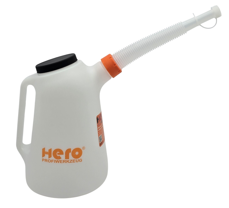 HERO Füllkanne 5 Liter mit flexiblem Einfüllstutzen – Ölkanne für Motoröl, Wasser & Bremsflüssigkeit