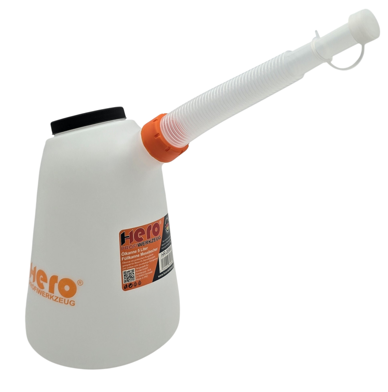 HERO Füllkanne 5 Liter mit flexiblem Einfüllstutzen – Ölkanne für Motoröl, Wasser & Bremsflüssigkeit