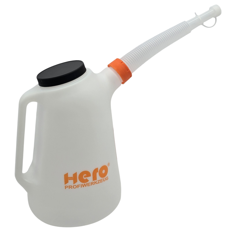 HERO Füllkanne 5 Liter mit flexiblem Einfüllstutzen – Ölkanne für Motoröl, Wasser & Bremsflüssigkeit