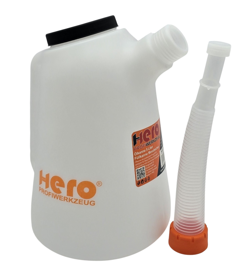 HERO Füllkanne 5 Liter mit flexiblem Einfüllstutzen – Ölkanne für Motoröl, Wasser & Bremsflüssigkeit