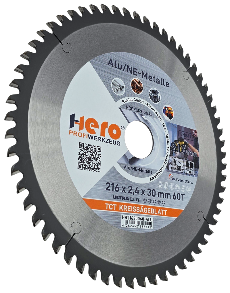 HERO Kreissägeblatt 216 x 30 mm 60Z ALU HM Sägeblatt NE-Metall TCG Professional