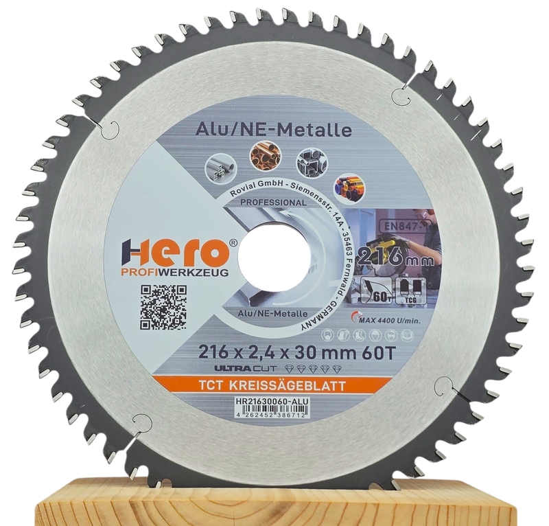 HERO Kreissägeblatt 216 x 30 mm 60Z ALU HM Sägeblatt NE-Metall TCG Professional