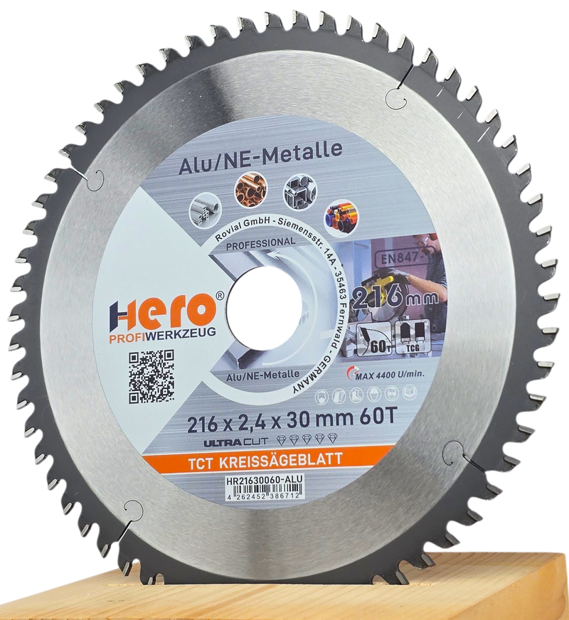 HERO Kreissägeblatt 216 x 30 mm 60Z ALU HM Sägeblatt NE-Metall TCG Professional