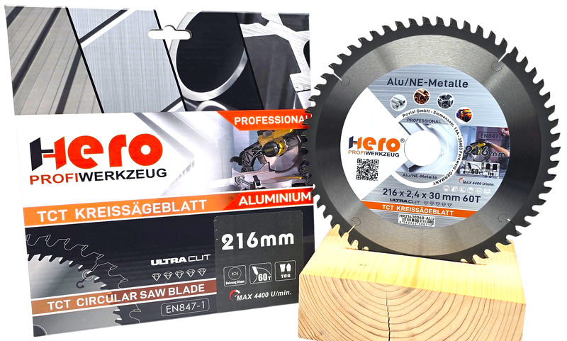 HERO Kreissägeblatt 216 x 30 mm 60Z ALU HM Sägeblatt NE-Metall TCG Professional