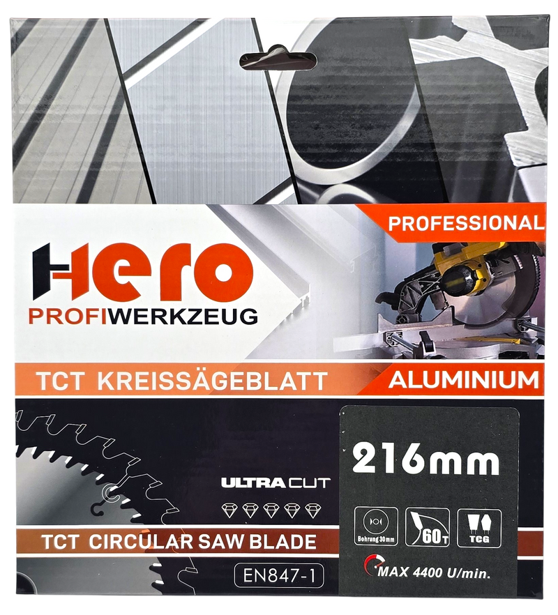 HERO Kreissägeblatt 216 x 30 mm 60Z ALU HM Sägeblatt NE-Metall TCG Professional