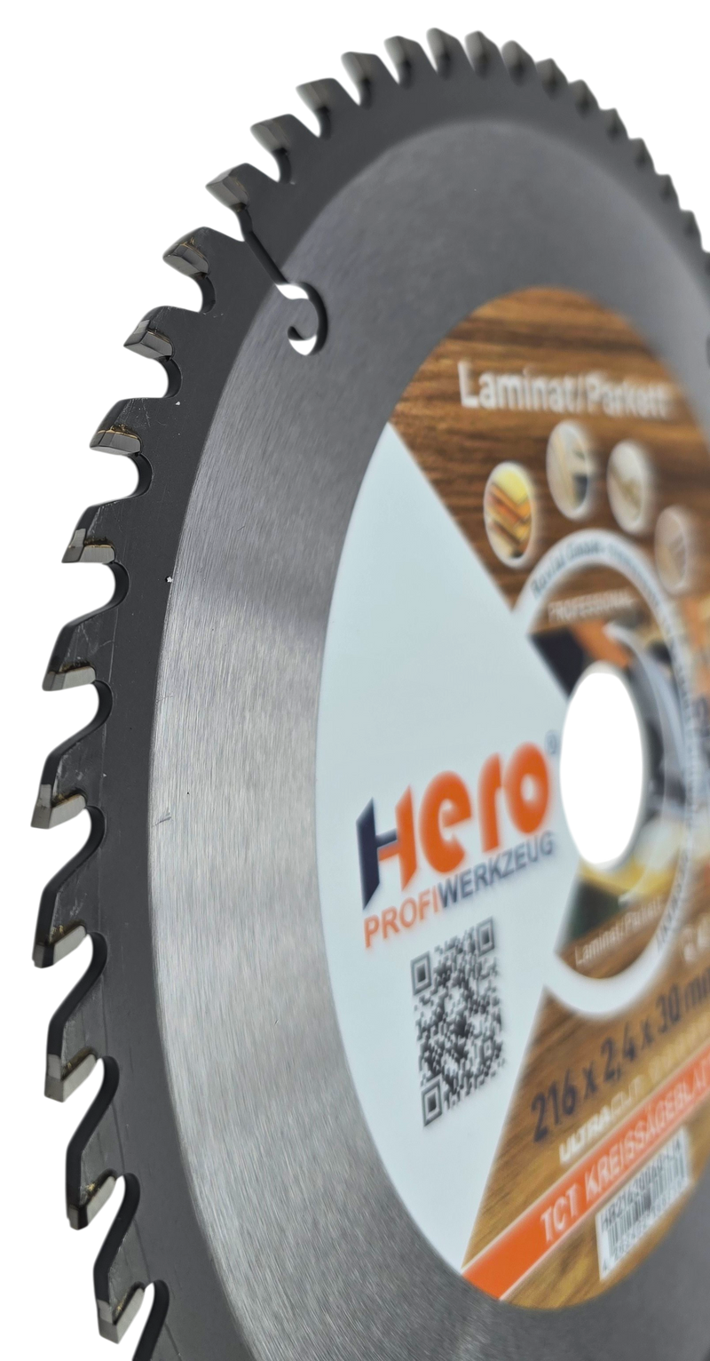HERO Kreissägeblatt 216 x 30 mm 60 Zähne HM TCT Laminat Holz PVC