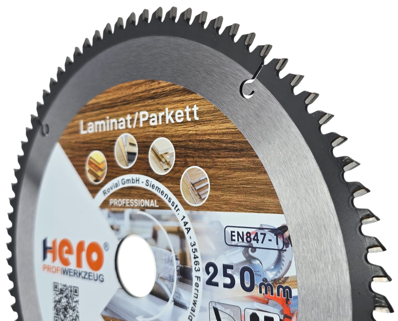 HERO Kreissägeblatt 250 x 30 mm 80 Zähne HM TCT Laminat Holz PVC