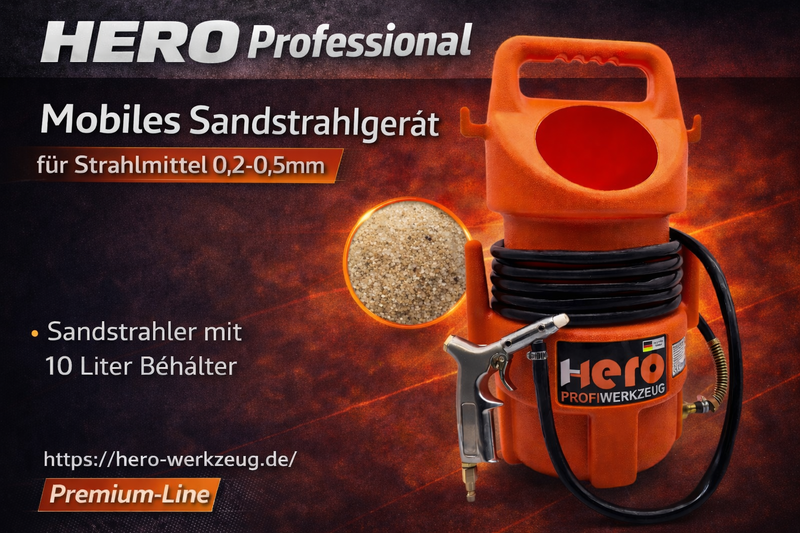 HERO Mobiles Sandstrahlgerät 10 Liter – Druckluft Sandstrahler für Rost, Farbe & Werkstatt