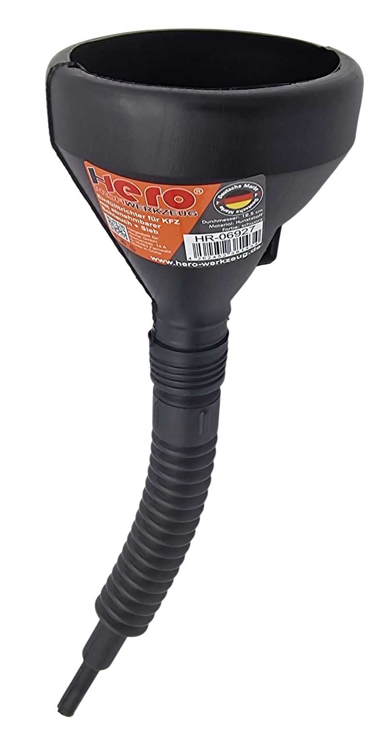 Hero Einfülltrichter 2 in 1 mit flexiblem Schlauch & Sieb – Öltrichter für KFZ, Werkstatt & Garage