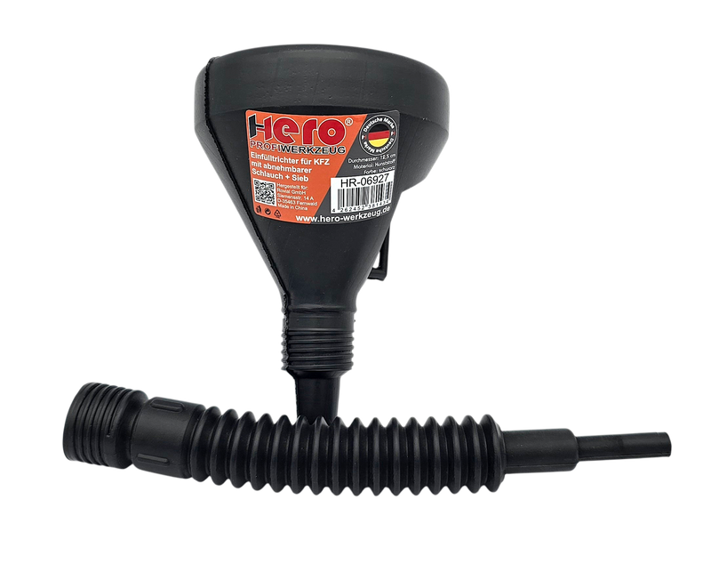 Hero Einfülltrichter 2 in 1 mit flexiblem Schlauch & Sieb – Öltrichter für KFZ, Werkstatt & Garage