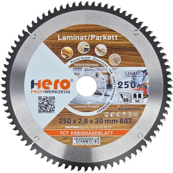 Kreissägeblatt 250 x 30 mm 80Z Profi HM Sägeblatt TCT Holz