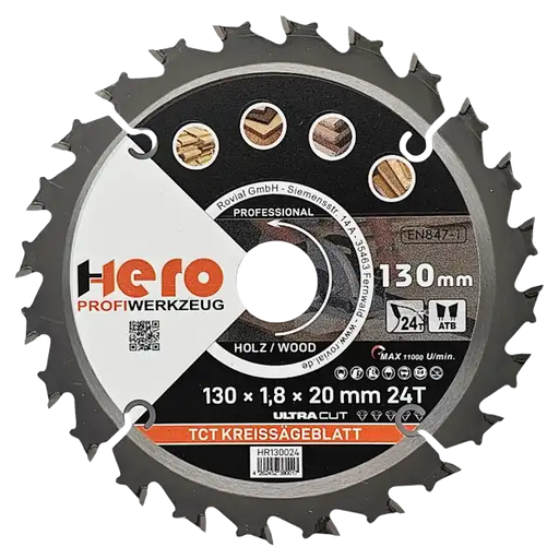Kreissägeblatt 130 x 20/16 mm 24Z Profi HM Sägeblatt TCT Holz
