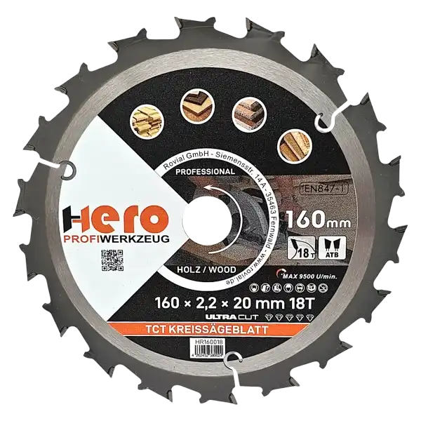 Kreissägeblatt 160 x 20/16 mm 18Z Profi HM Sägeblatt TCT Holz