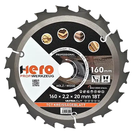 Kreissägeblatt 160 x 20/16 mm 18Z Profi HM Sägeblatt TCT Holz