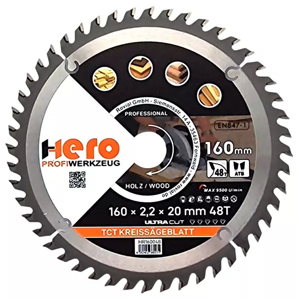 Kreissägeblatt 160 x 20/16 mm 48Z Profi HM Sägeblatt TCT Holz