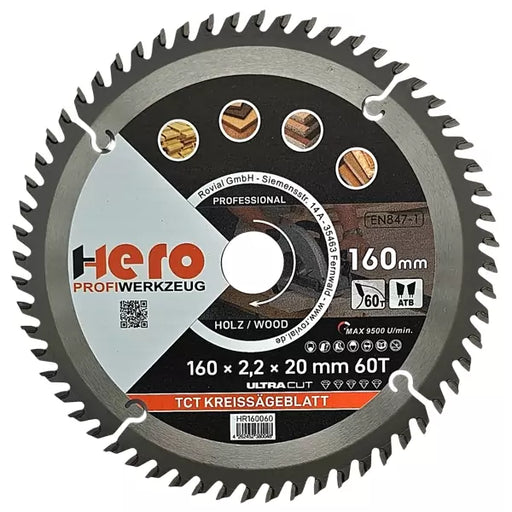 Kreissägeblatt 160 x 20/16 mm 60Z Profi HM Sägeblatt TCT Holz