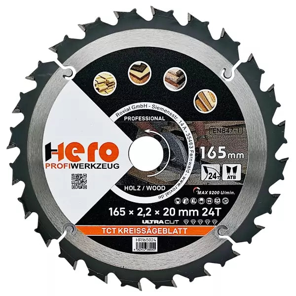 Kreissägeblatt 165 x 20/16 mm 24Z Profi HM Sägeblatt TCT Holz