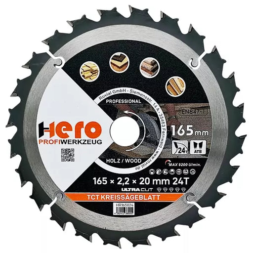 Kreissägeblatt 165 x 20/16 mm 24Z Profi HM Sägeblatt TCT Holz