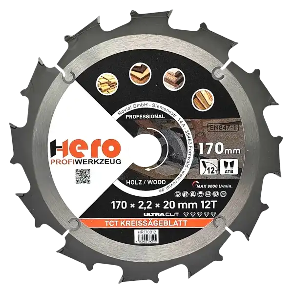 Kreissägeblatt 170 x 20/16 mm 12Z Profi HM Sägeblatt TCT Holz