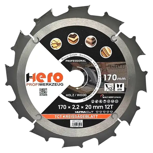 Kreissägeblatt 170 x 20/16 mm 12Z Profi HM Sägeblatt TCT Holz