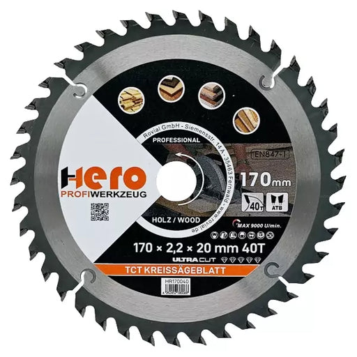 Kreissägeblatt 170 x 20/16 mm 40Z Profi HM Sägeblatt TCT Holz