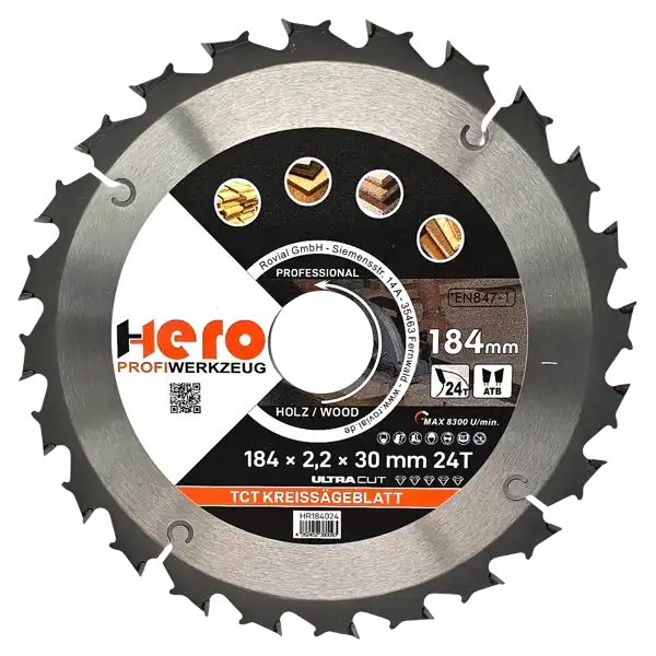 Kreissägeblatt 184 x 30/20 mm 24Z Profi HM Sägeblatt TCT Holz