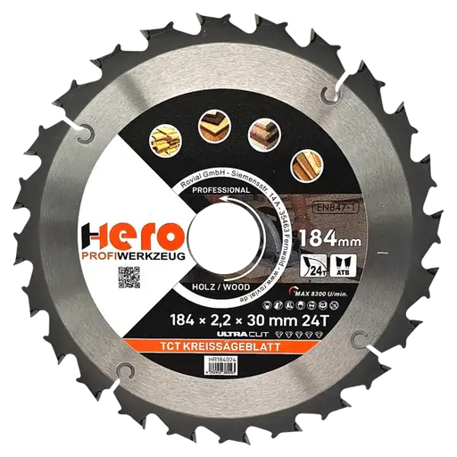 Kreissägeblatt 184 x 30/20 mm 24Z Profi HM Sägeblatt TCT Holz