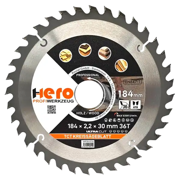 Kreissägeblatt 184 x 30/20 mm 36Z Profi HM Sägeblatt TCT Holz