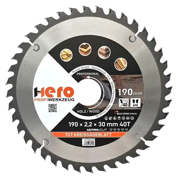 Kreissägeblatt 190 x 30/20 mm 40Z Profi HM Sägeblatt TCT Holz