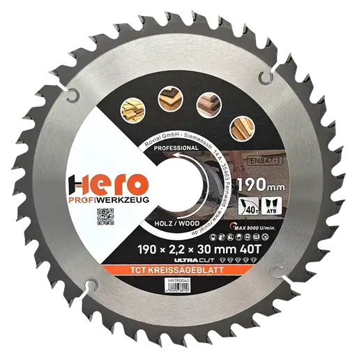 Kreissägeblatt 190 x 30/20 mm 40Z Profi HM Sägeblatt TCT Holz