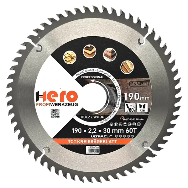 Kreissägeblatt 190 x 30/20 mm 60Z Profi HM Sägeblatt TCT Holz