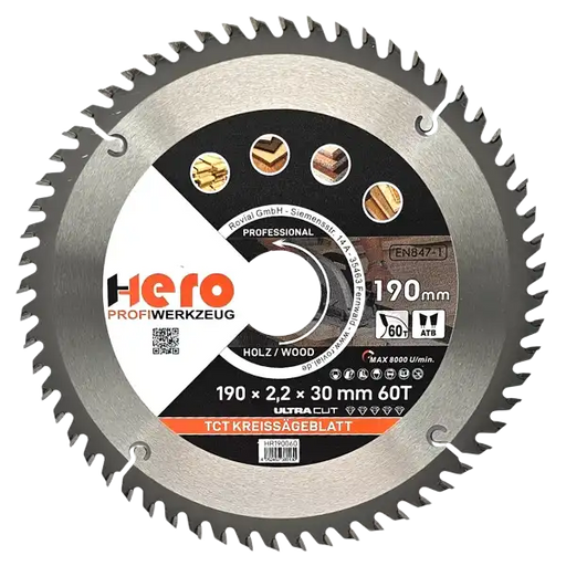 Kreissägeblatt 190 x 30/20 mm 60Z Profi HM Sägeblatt TCT Holz