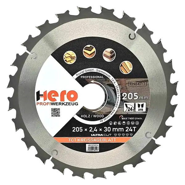 Kreissägeblatt 205 x 30/20 mm 24Z Profi HM Sägeblatt TCT Holz