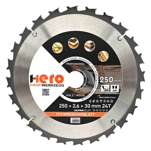 Kreissägeblatt 250 x 30/20 mm 24Z Profi HM Sägeblatt TCT Holz