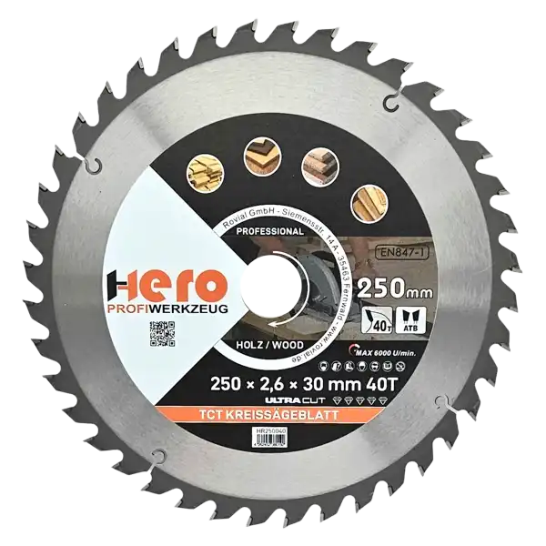 Kreissägeblatt 250 x 30/20 mm 40Z Profi HM Sägeblatt TCT Holz