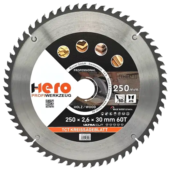 Kreissägeblatt 250 x 30/20 mm 60Z Profi HM Sägeblatt TCT Holz
