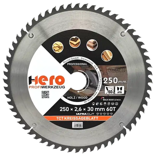 Kreissägeblatt 250 x 30/20 mm 60Z Profi HM Sägeblatt TCT Holz