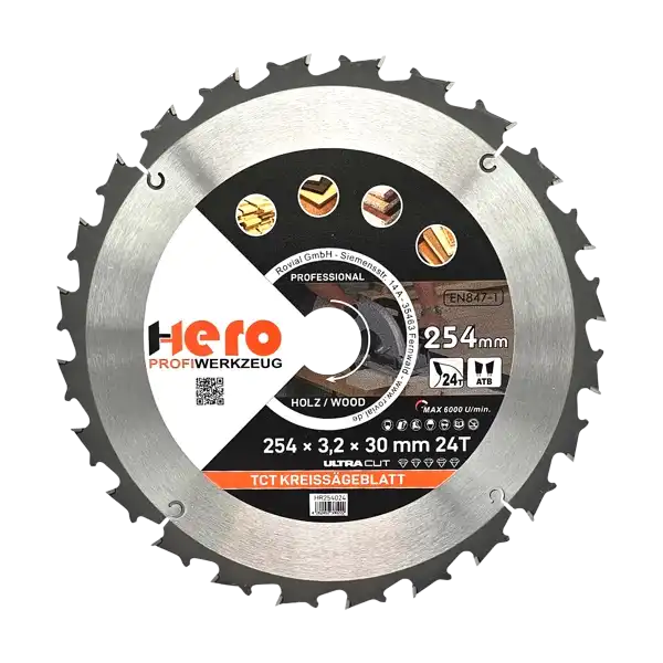 Kreissägeblatt 254 x 30/20 mm 24Z Profi HM Sägeblatt TCT Holz