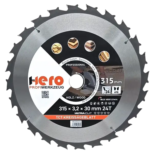 Kreissägeblatt 315 x 30/20 mm 24Z Profi HM Sägeblatt TCT Holz