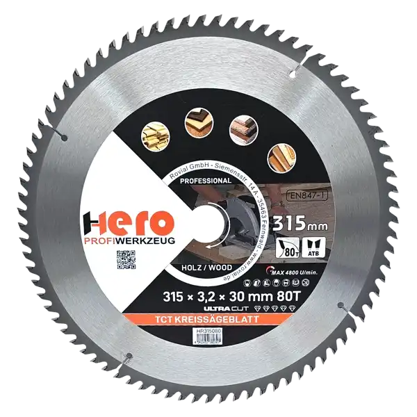 Kreissägeblatt 315 x 30/20 mm 80Z Profi HM Sägeblatt TCT Holz