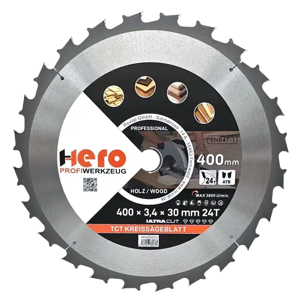 Kreissägeblatt 400 x 30/20 mm 24Z Profi HM Sägeblatt TCT Holz