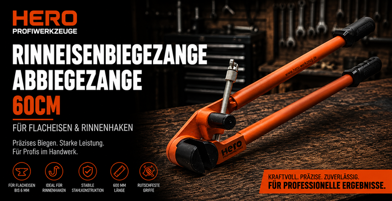 HERO Rinneisenbiegezange Abbiegezange 600mm Zange Biegegerät für Dachrinnenhaken & Rinneisen / für Flachstahl bis 40 x 8 mm